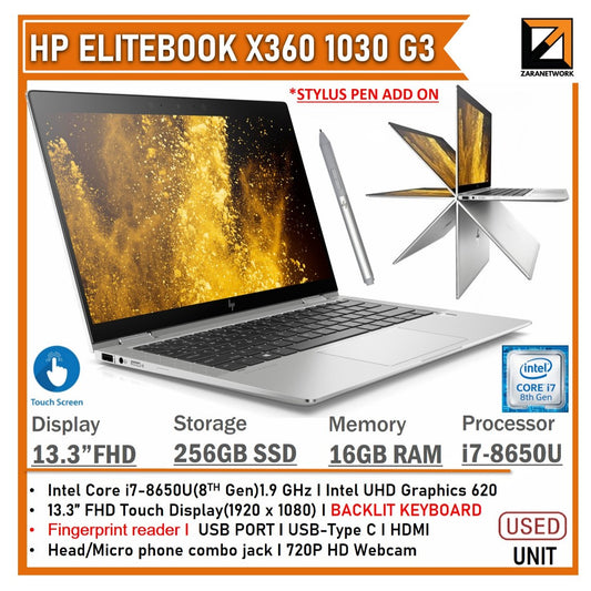 HP ELITEBOOK 1030 G3   CORE i7/i5-8th GEN 13.3 FHD TOUCH SCREEN 16GB RAM UPTO 1TB SSD WINDOW 10/11
