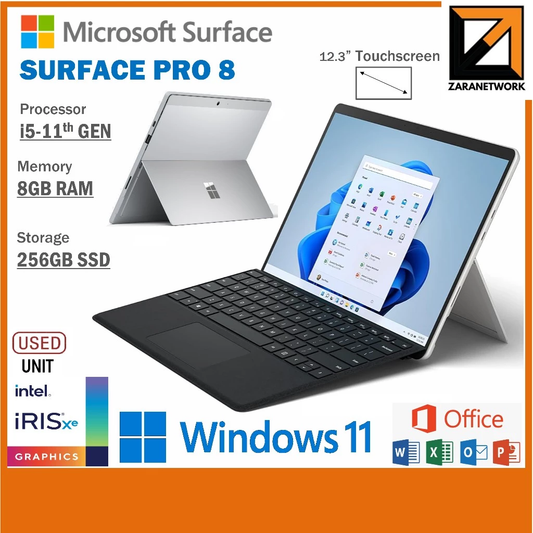 MICROSOFT SURFACE PRO 8 CORE i5-11th GEN  8GB RAM 256GB SSD 13''TOUCHSCREEN