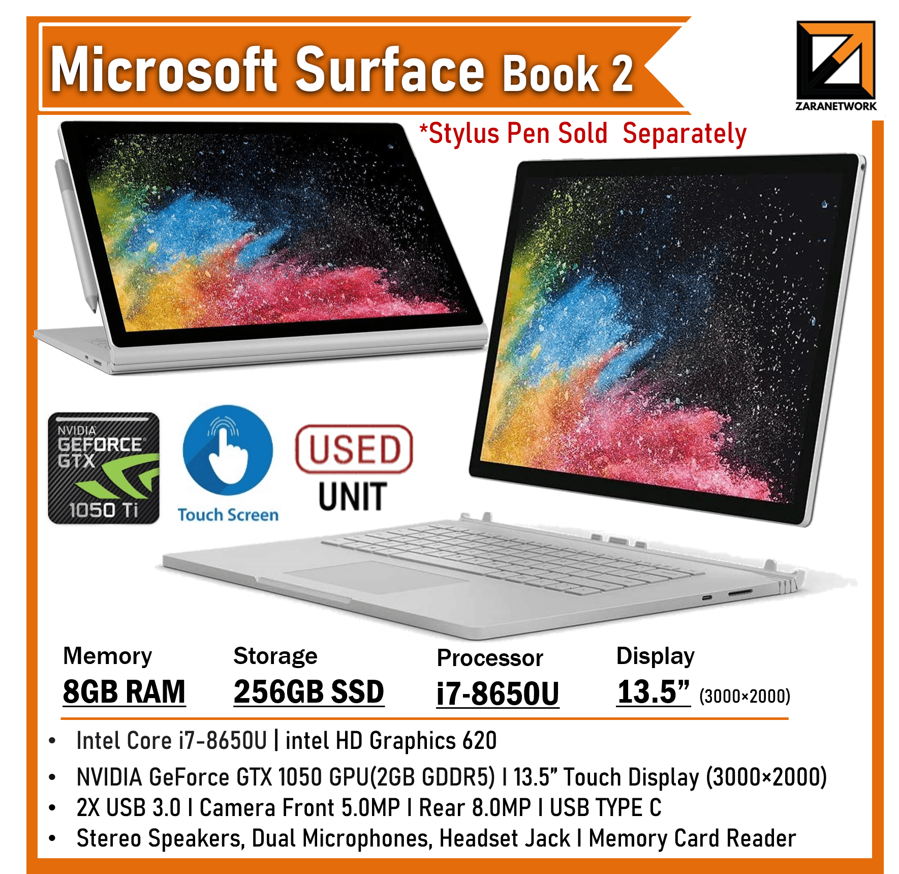 MICROSOFT SURFACE BOOK 2 CORE i77TH GEN 13.5 TOUCH DISPLAY