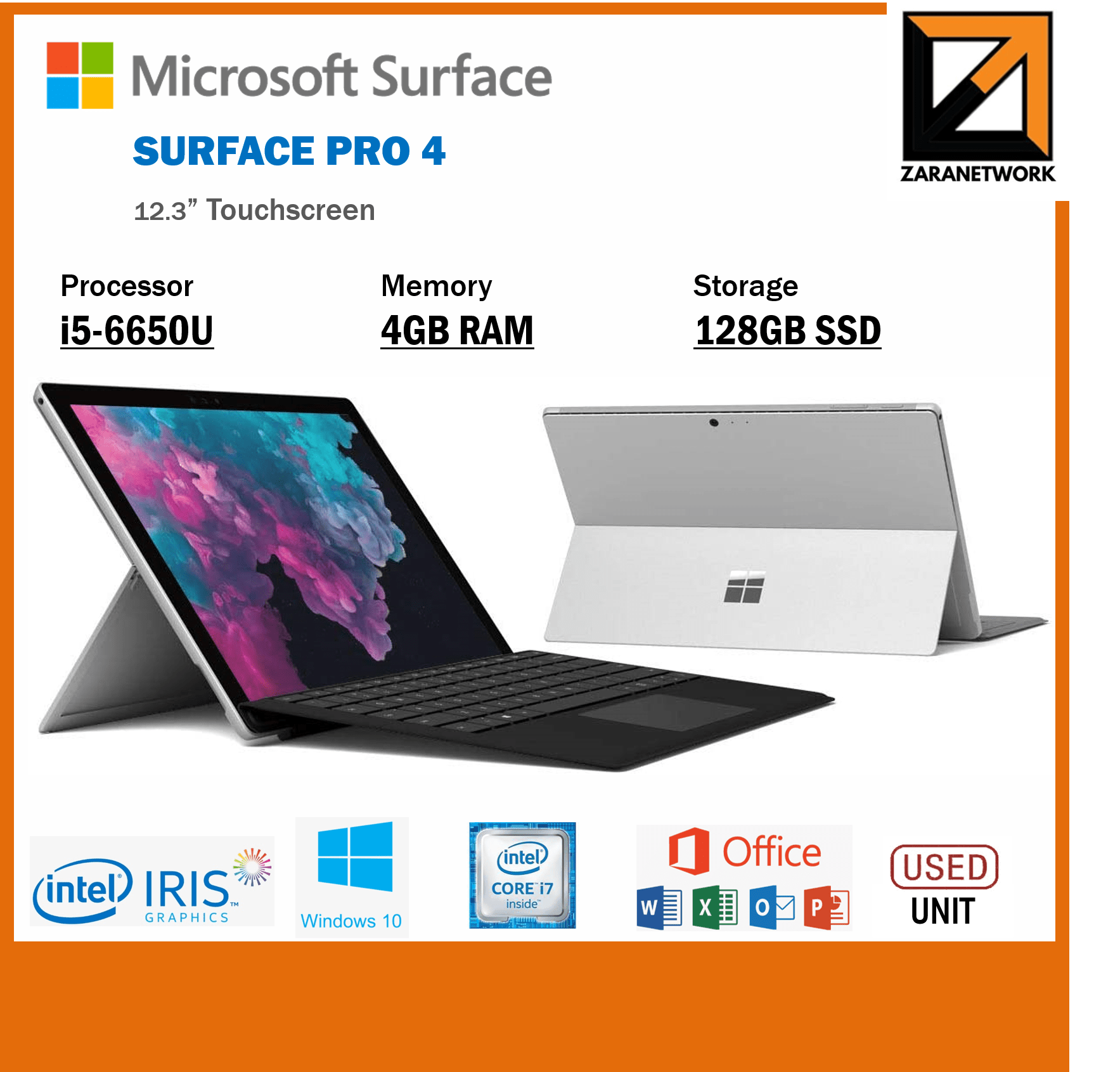 MICROSOFT SURFACE PRO 4 CORE i56TH GEN 12.3'' TOUCHSCREEN