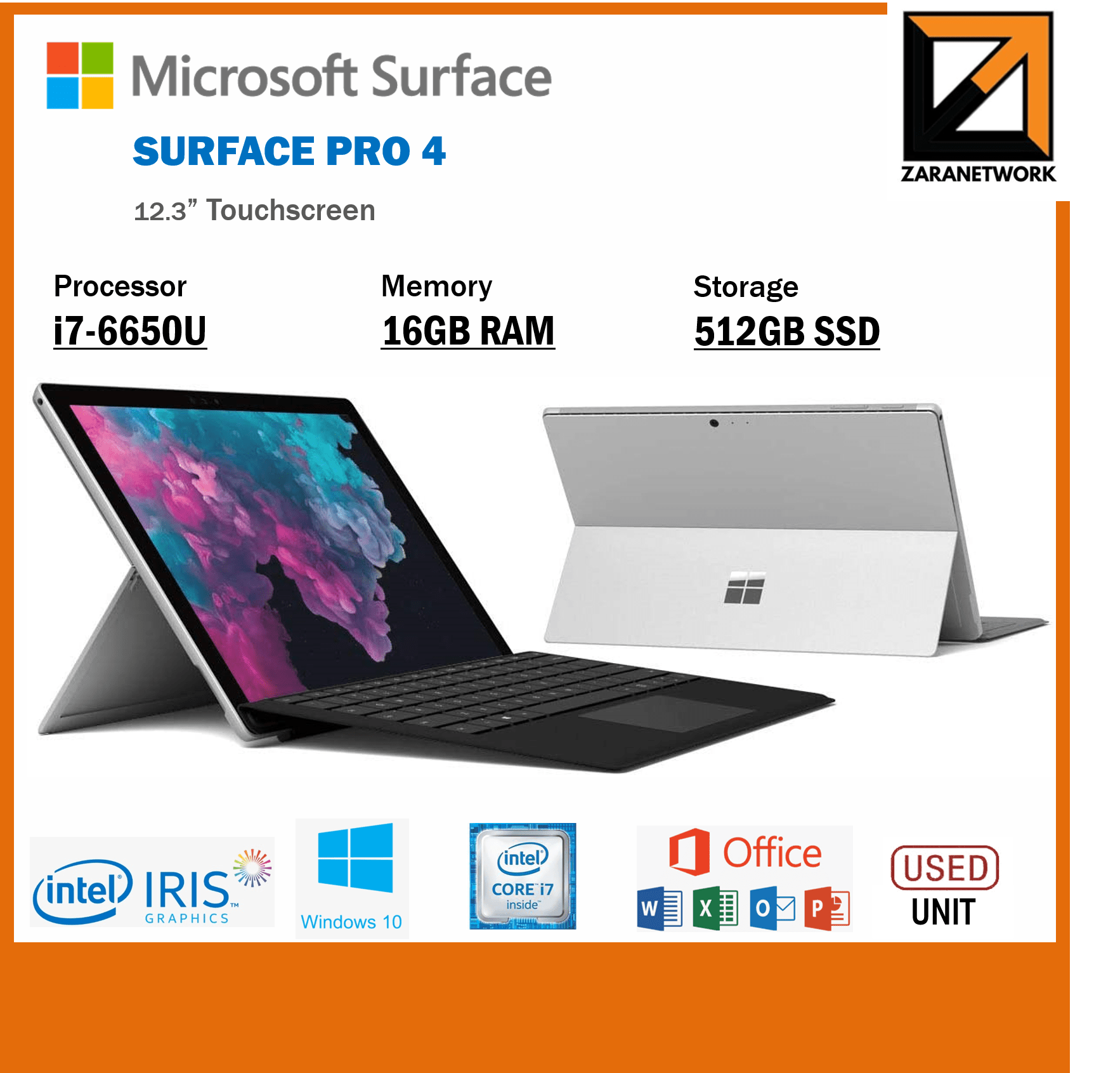 MICROSOFT SURFACE PRO 4 CORE i56TH GEN 12.3'' TOUCHSCREEN